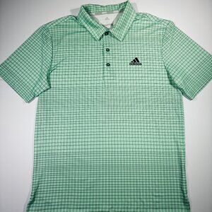 Adidas Men's Golf Polo Shirt Mint Green Black Plaid Pattern - Size Small